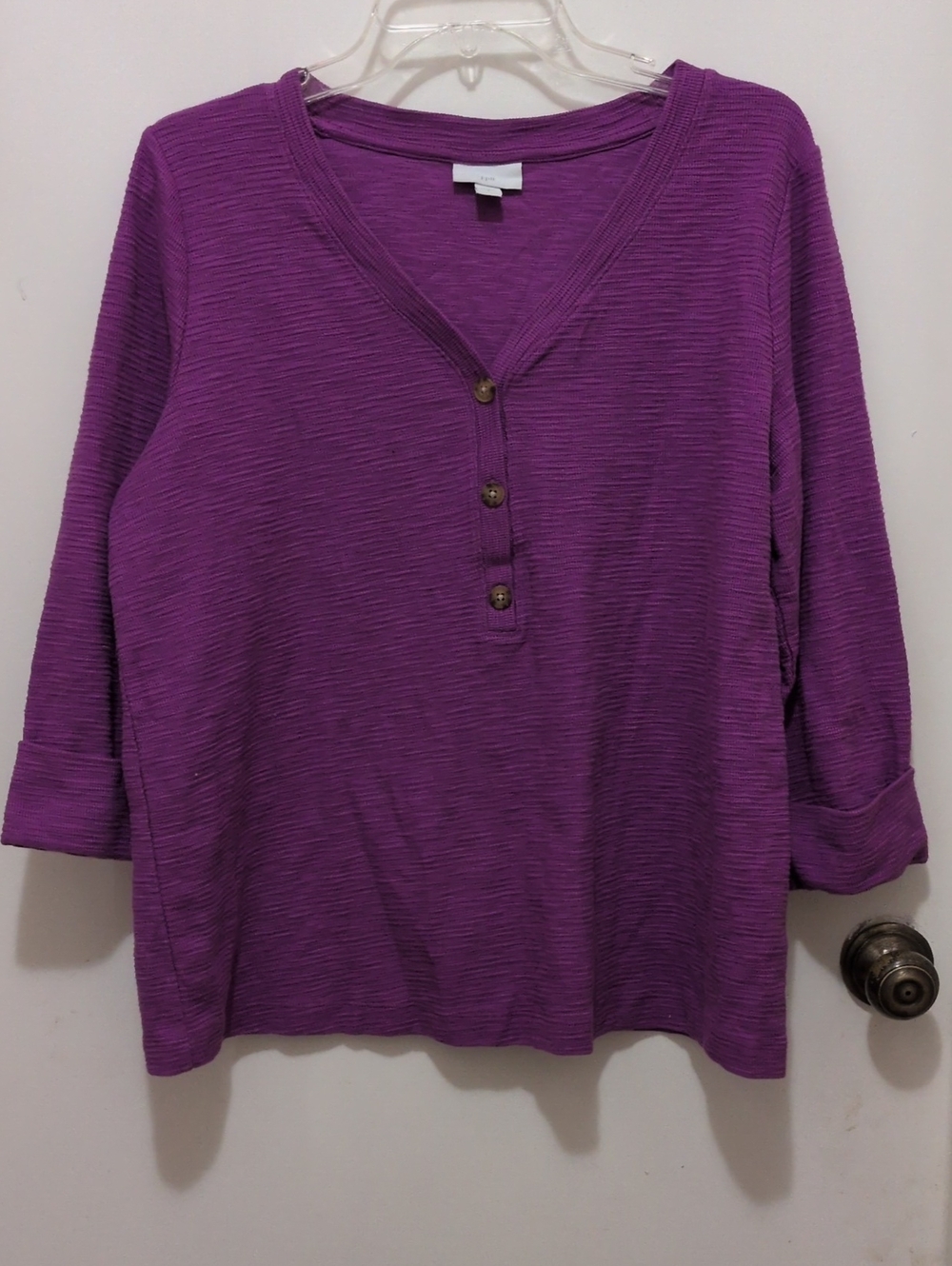 J. Jill Purple Henley V-Neck Tunic Top Size L